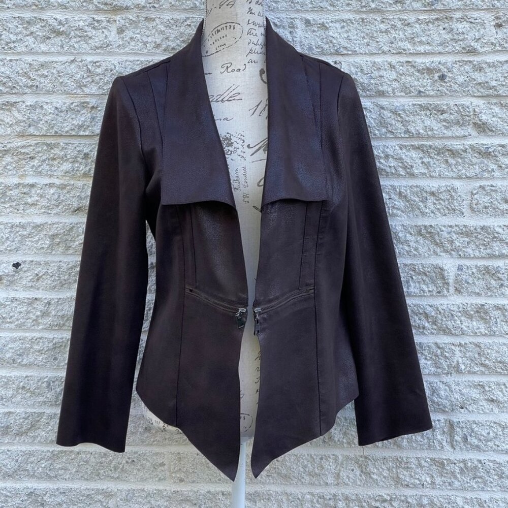 Trendy Faux Suede Brown blazer jacket lightweight leather look size 10